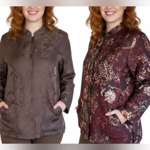 Vintage‎ 2 in 1 Reversible Brown Jaquard Jacket Nehru Collar Floral 1/2XL Plus